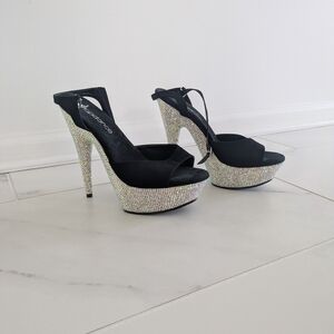 Elegant Black and Silver Women's Heels RHINESTONE !